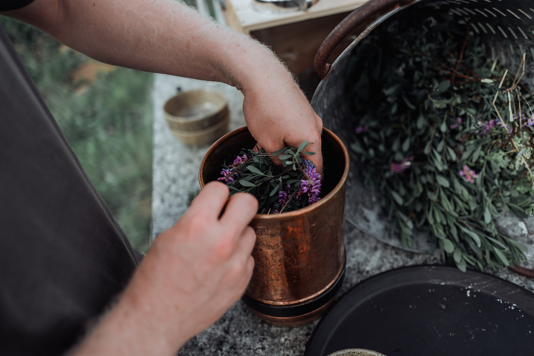 Traditional copper pot distillation